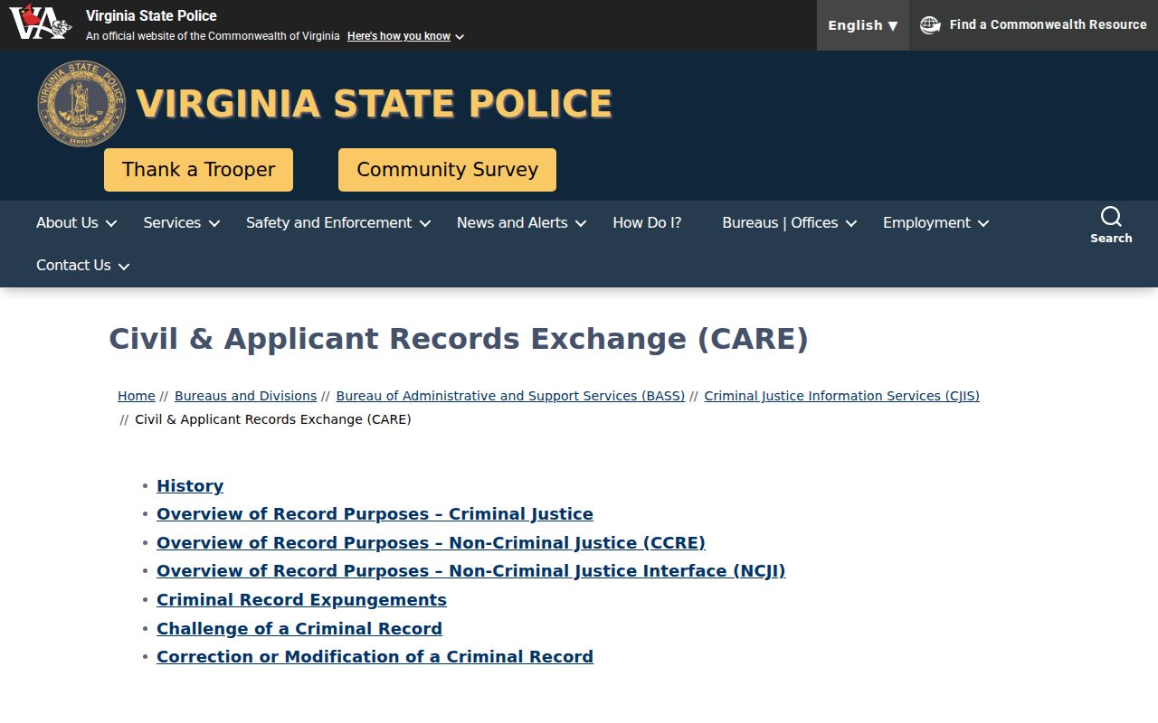 Dinwiddie County criminal history and Virginia CCRE overview