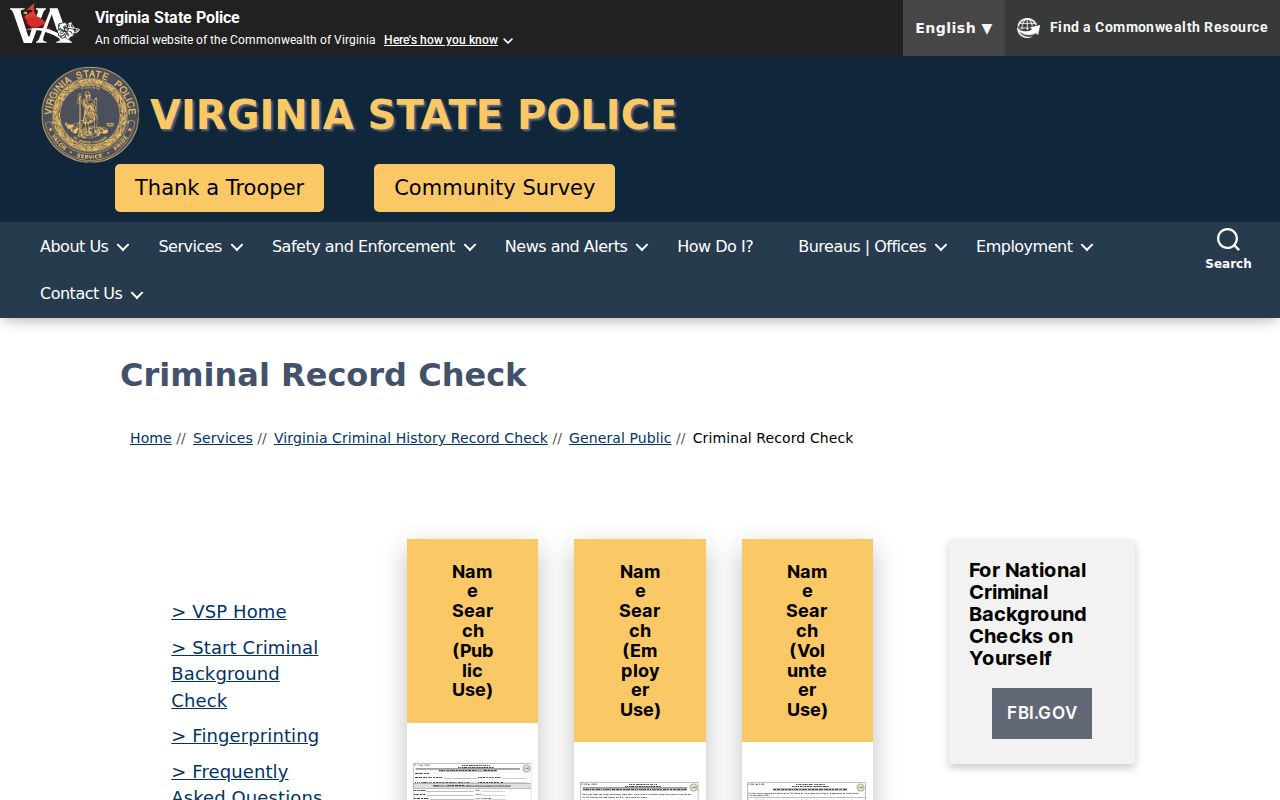 Official Virginia background check route for Dinwiddie County criminal records