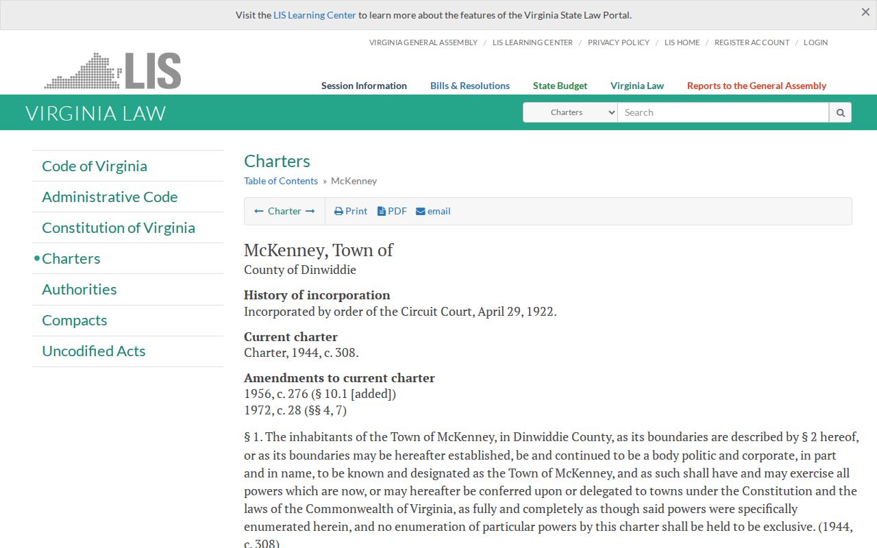McKenney town charter and historic court record provision